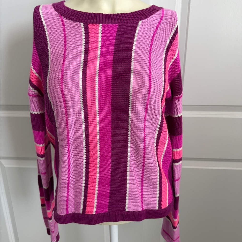 LILLY PULITZER Bordeaux Berry DARYN SWEATER Island Jungle‎ Multi Stripe S Preppy